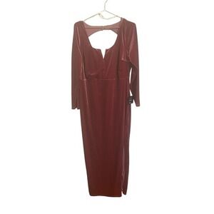 Lulus Rose Pink Velvet Long Sleeve Notched Maxi Dress 2X NEW